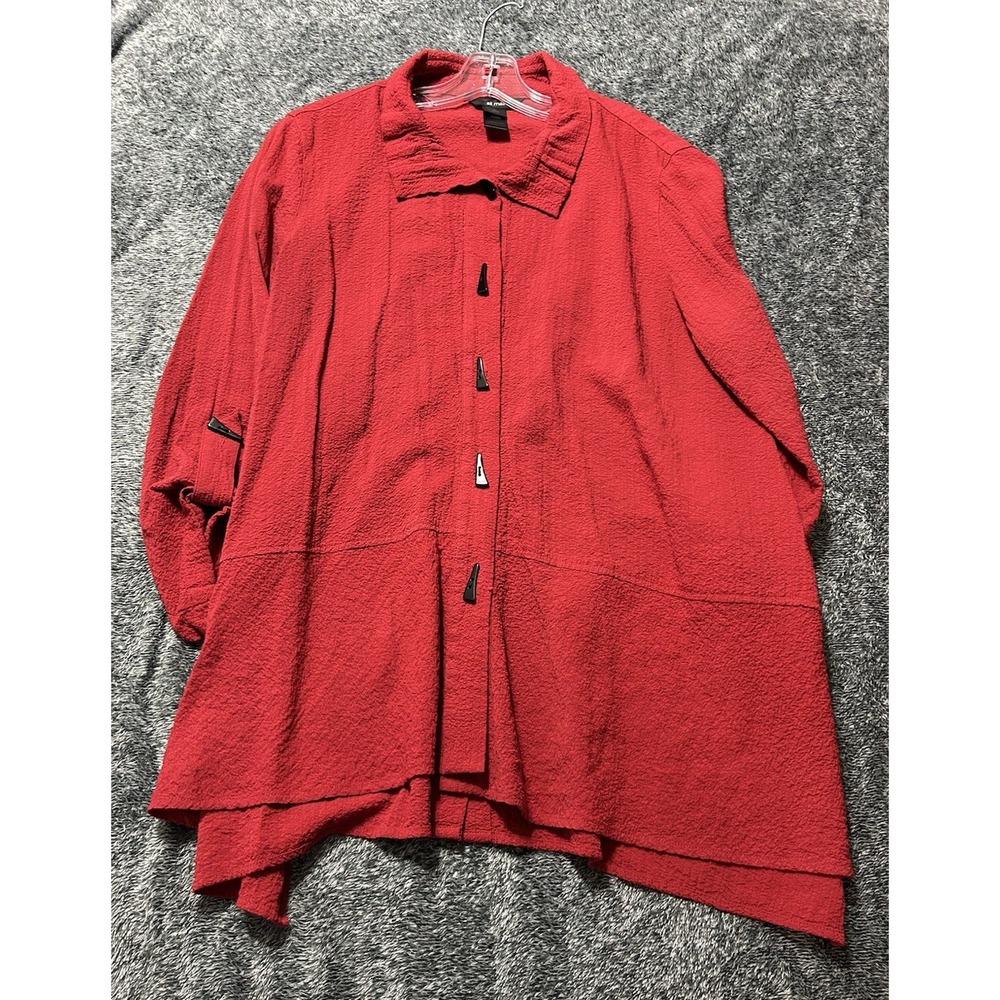 Ali Miles Women's Large Polyester Blend  Red Button Up Top Blouse (A3)